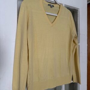 Uniqlo Yellow V-Neck Sweater Knit 100% Wool